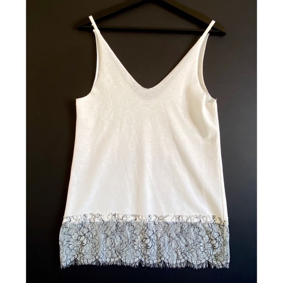 Zara white top w/ black lace hem detail size S - Picture 2 of 8